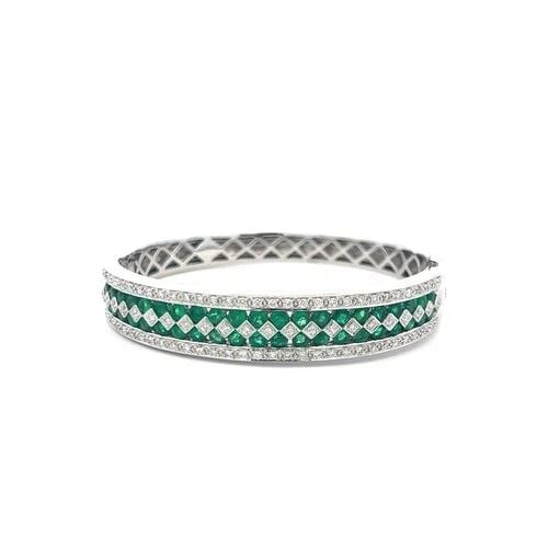 5.50 CARAT EMERALD 1.50 CARAT ROUND BRILLIANT DIAMOND 14K WG BANGLE BRACELET (1 of 2)