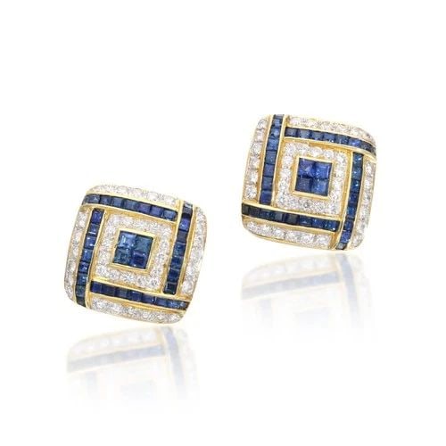 5.40 CARAT SAPPHIRE 3.25 CARAT ROUND DIAMOND 18K YELLOW GOLD CLIP ON EARRINGS: 5.40 CARAT SAPPHIRE 3.25 CARAT ROUND DIAMOND 18K YELLOW GOLD CLIP ON EARRINGS Title: 5.40 Carat Princess Cut Sapphire 3.25 Carat Round Brilliant G VS1 Diamond 18 Karat Yellow Gold Clip On Earring Styl