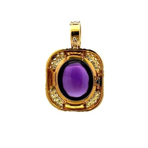 VINTAGE 18K YELLOW GOLD PENDANT WITH AMETHYST & DIAMONDS (1 of 2)