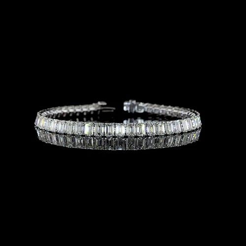 LAB-GROWN 16.34 CARAT EMERALD E-F-VS1 DIAMOND 14K WHITE GOLD TENNIS BRACELET (1 of 2)