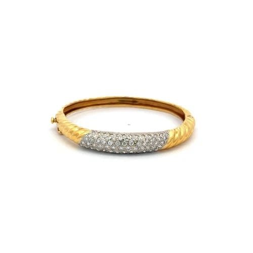 2.00 CARAT ROUND BRILLIANT G VS2 DIAMOND 18 KARAT TWO TONE GOLD BANGLE BRACELET (1 of 2)
