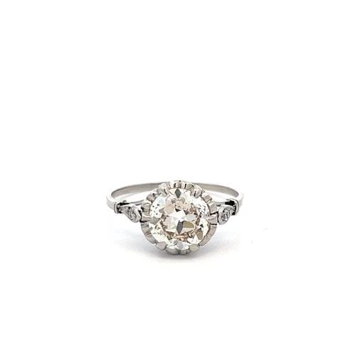 PLATINUM ENGAGEMENT RING WITH 1.87 CARAT OLD EUROPEAN GIA DIAMONDS SIZE 6.75: PLATINUM ENGAGEMENT RING WITH 1.87 CARAT OLD EUROPEAN GIA DIAMONDS SIZE 6.75 Detailed Description: This vintage engagement ring exudes timeless elegance with its stunning 1.85 carat Old European cut d