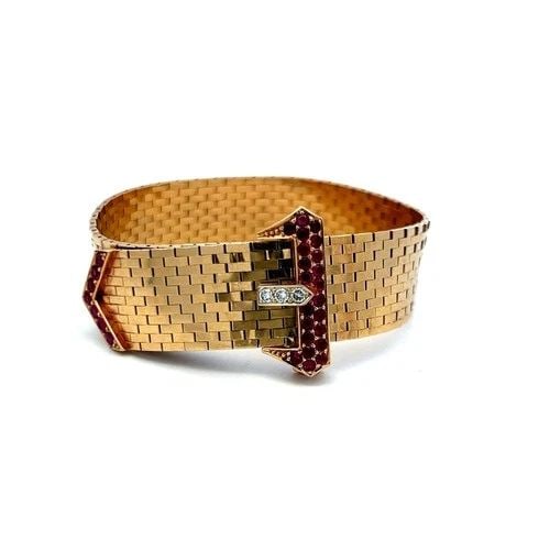 0.79CT RUBY & 0.09CT ROUND BRILLIANT DIAMOND RETRO BRACELET IN 14K YELLOW GOLD (1 of 2)