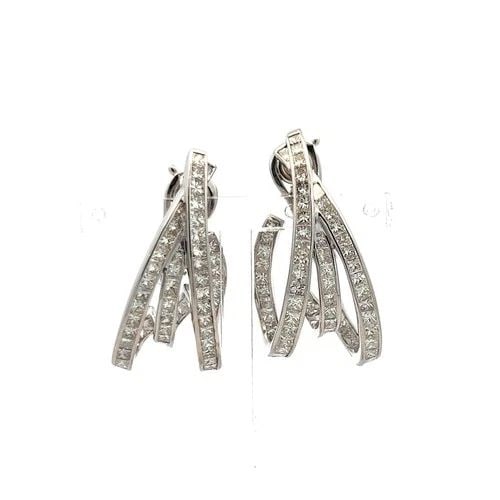 6.00 CARAT PRINCESS CUT DIAMOND CLIP-ON EARRINGS 18K WHITE GOLD VINTAGE (1 of 2)