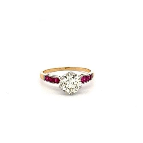 18K GOLD PLATINUM ENGAGEMENT RING WITH 1.61CT EUROPEAN GIA DIAMOND & 0.21CT RUBY (1 of 2)