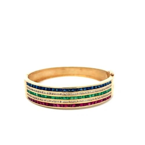 14K YG BANGLE BRACELET 1CT DIAMONDS 1.35CT RUBY 1.35CT EMERALD 1.35CT SAPPHIRE (1 of 2)