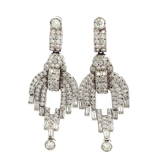 18K WG DANGLING EARRINGS WITH 7.3 CARAT ROUND & BAGUETTE SHAPE DIAMONDS H-VS (1 of 2)