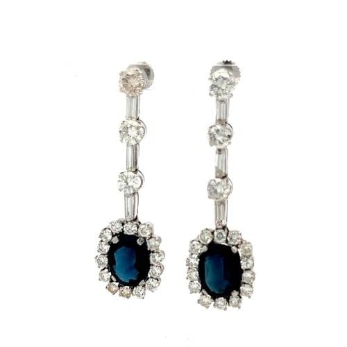 PLATINUM DROP EARRINGS WITH 3.9 CT OVAL ROUND & BAGUETTE DIAMOND 4.6 CT SAPPHIRE (1 of 2)