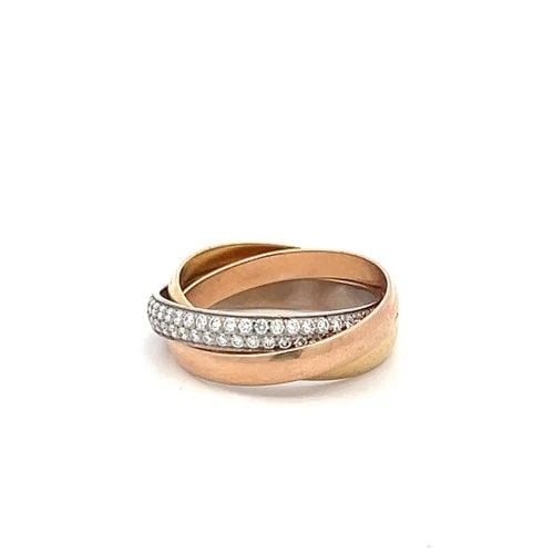 CARTIER 18K TRI COLOR GOLD TRINITY RING WITH 0.46 CARAT ROUND DIAMONDS SIZE 4.5: CARTIER 18K TRI COLOR GOLD TRINITY RING WITH 0.46 CARAT ROUND DIAMONDS SIZE 4.5 CARTIER 18K TRI COLOR GOLD TRINITY RING WITH 0.46 CARAT ROUND DIAMONDS SIZE 4.5 PRODUCT DESCRIPTION Designer: CARTIER De