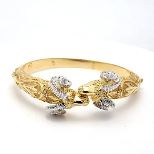 VINTAGE DOUBLE RAM HEAD 41.20 GRAMS 14K TWO TONE GOLD CUFF BRACELET (1 of 2)