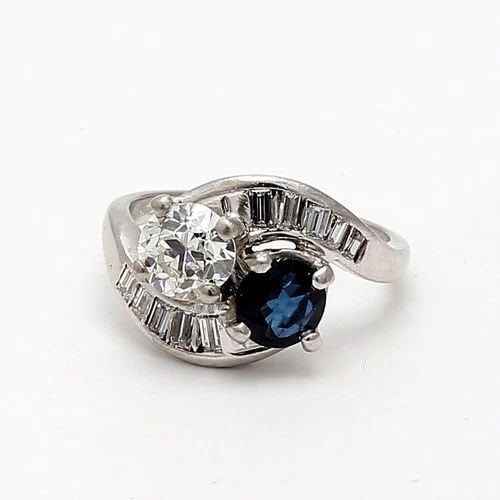 1.10 CARAT CIRCULAR BRILLIANT CUT J SI1 DIAMOND AND SAPPHIRE PLATINUM TWO-STONE (1 of 2)