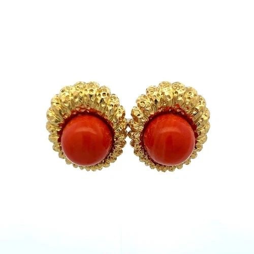 15.3-15.7MM RED CORAL 18 KARAT YELLOW GOLD CLIP ON EARRINGS (1 of 2)