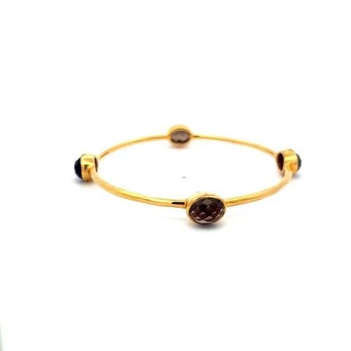 VINTAGE 12.00CT SMOKY QUARTZ BANGLE BRACELET IN 18K YELLOW GOLD – 12.5 GRAMS: VINTAGE 12.00CT SMOKY QUARTZ BANGLE BRACELET IN 18K YELLOW GOLD – 12.5 GRAMS Title: 12.00 Carat 18 Karat Yellow Gold Bangle Bracelet Style: Bangle Metal: 18 Karat Yellow Gold Gemstone 1: 12 Carat QU