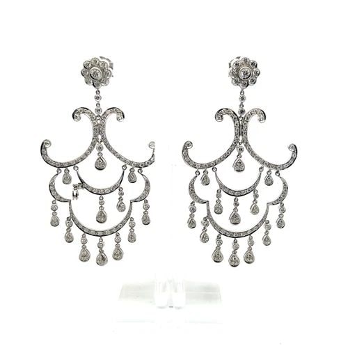 5.19 CARAT ROUND BRILLIANT G VS2 DIAMOND 18K WG CHANDELIER EARRINGS (1 of 2)