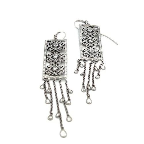 VINTAGE 18K WHITE GOLD DANGLING EARRINGS WITH 3.43 CARAT MIXED CUT G VS DIAMONDS (1 of 2)