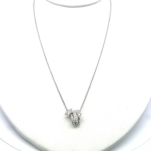 CHANEL 18K WHITE GOLD PENDANT NECKLACE WITH 0.24 CARAT ROUND F VS DIAMONDS: CHANEL 18K WHITE GOLD PENDANT NECKLACE WITH 0.24 CARAT ROUND F VS DIAMONDS Designer: CHANEL Detailed Description: 18K White Gold Pendant with 0.24 Carat Diamond, Round Shape, F/Vs DESCRIPTION: Elevate