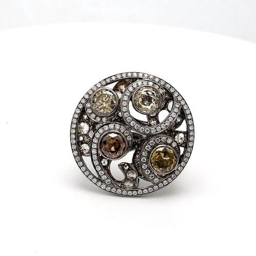 9.50 CARAT ROUND BRILLIANT FANCY BROWN YELLOW DIAMOND 18K GOLD COCKTAIL RING: 9.50 CARAT ROUND BRILLIANT FANCY BROWN YELLOW DIAMOND 18K GOLD COCKTAIL RING Title: 9.50 Carat Round Brilliant Fancy Brown Yellow-Fancy Deep Brown Yellow-FLG-Fancy light yellow I1 Diamond 18 Karat Gol