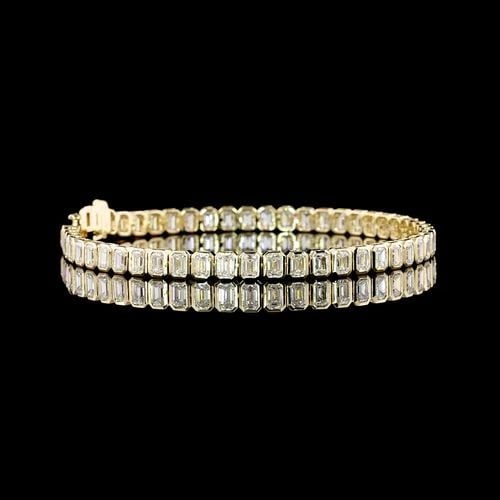 LAB-GROWN 7.20 CARAT EMERALD E-VS DIAMOND 14K YG TENNIS BRACELET: LAB-GROWN 7.20 CARAT EMERALD E-VS DIAMOND 14K YG TENNIS BRACELET Title: High-quality Brand-New Echo Friendly Elegant Lab-Grown 7.20 Carat Emerald E-VS Diamond 14K Yellow Gold Tennis Bracelet Video Lin