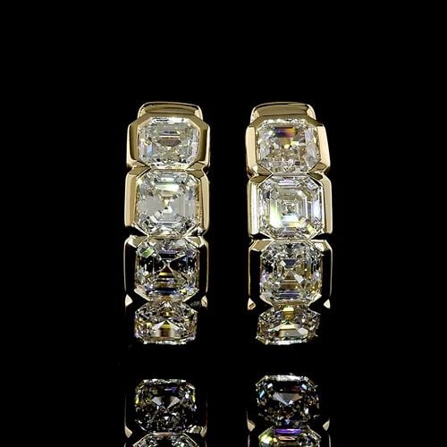 LAB-GROWN 2.03 CARAT ASSCHER E-F-VS+ DIAMOND 14K YELLOW GOLD HUGGIES EARRINGS: LAB-GROWN 2.03 CARAT ASSCHER E-F-VS+ DIAMOND 14K YELLOW GOLD HUGGIES EARRINGS Title: High-quality Brand-New Echo Friendly Elegant Lab-Grown 2.03 Carat Asscher E-F-VS+ Diamond 14K Yellow Gold Huggies E