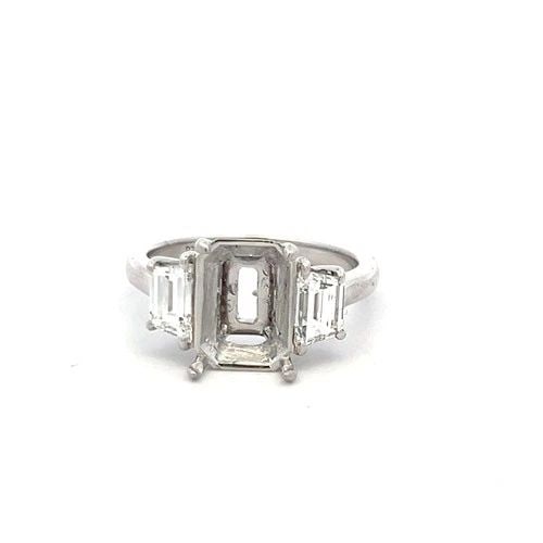 PLATINUM SEMI MOUNT RING WITH 0.94 CARAT TRAPEZOID GIA DIAMONDS FITS 8.11X6.35MM: PLATINUM SEMI MOUNT RING WITH 0.94 CARAT TRAPEZOID GIA DIAMONDS FITS 8.11X6.35MM Detailed Description: Elevate your jewelry collection with this stunning platinum semi-mount ring, expertly crafted to 