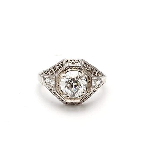 1.14 CARAT OLD EUROPEAN CUT I SI2 DIAMOND PLATINUM ART DECO RING: 1.14 CARAT OLD EUROPEAN CUT I SI2 DIAMOND PLATINUM ART DECO RING Title: 1.14 Carat Old European Cut I SI2 Diamond Platinum Art Deco Ring Style: Art Deco Metal: Platinum Gemstone 1: 1.14 Carat Diamond 