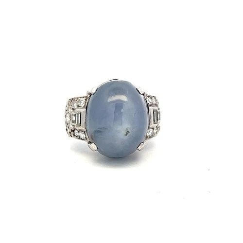 PLATINUM GEMSTONE RING WITH 0.5 CT DIAMONDS AND 20 CT STAR SAPPHIRE (1 of 2)