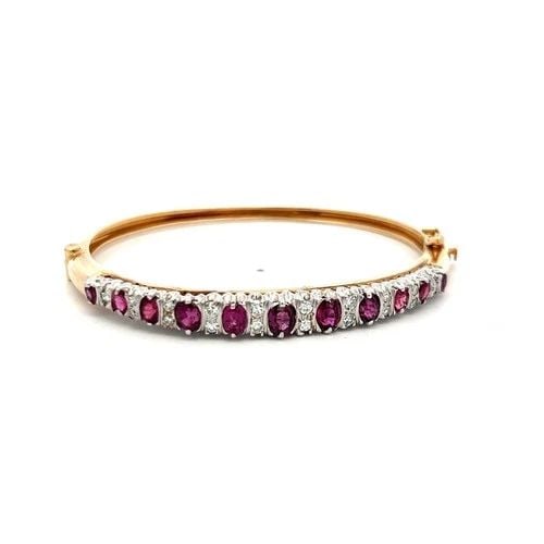 3.90CT RUBELLITE & DIAMOND 14K TWO TONE GOLD VINTAGE BANGLE BRACELET (1 of 2)