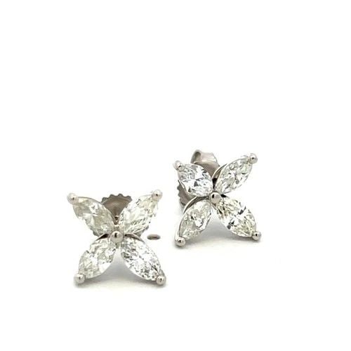 VINTAGE PLATINUM STUD FLOWER EARRINGS WITH 1.5 CARAT MARQUIS H-VS DIAMONDS: VINTAGE PLATINUM STUD FLOWER EARRINGS WITH 1.5 CARAT MARQUIS H-VS DIAMONDS VINTAGE PLATINUM STUD FLOWER EARRINGS WITH 1.5 CARAT MARQUIS H-VS DIAMONDS $5,620.00 PRODUCT DESCRIPTION Detailed Description