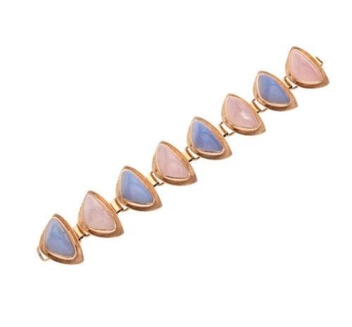 VINTAGE CHALCEDONY ROSE QUARTZ 55.00 GRAMS 14K ROSE GOLD LINK BRACELET (1 of 2)