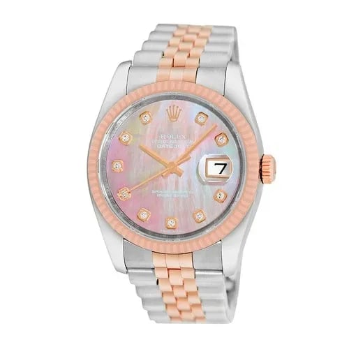 ROLEX STAINLESS STEEL & 18K ROSE GOLD 36MM DATEJUST 116231 BOX WARRANTY: ROLEX STAINLESS STEEL & 18K ROSE GOLD 36MM DATEJUST 116231 BOX WARRANTY BRAND: Rolex Model: Datejust Reference No: 116231 Gender: Gent’s Movement: Handmade Swiss Chronometer Certified(COSC) Automati