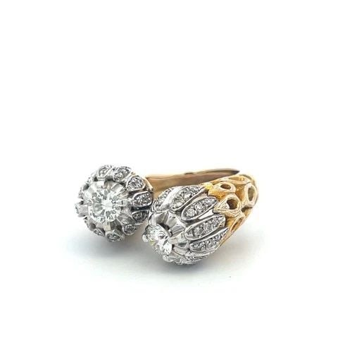 VINTAGE 18K TWO TONE GOLD COCKTAIL RING WITH 1.79 CARAT ROUND DIAMONDS SIZE 5.75 (1 of 2)