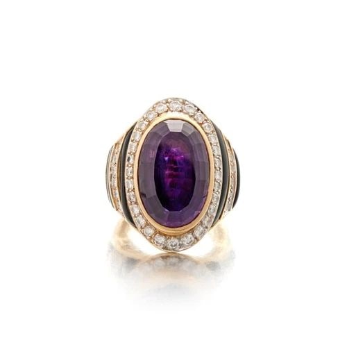 18.40 CARAT AMETHYSTS 1.50 CARAT DIAMOND 18K YG GEMS STONE RING (1 of 2)