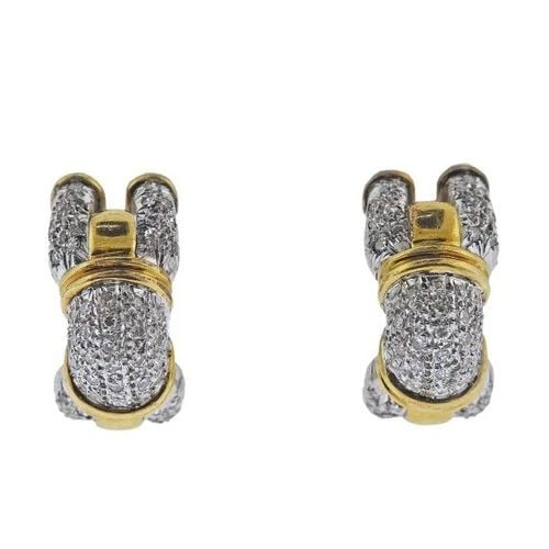 1.30 CARAT I-SI1 DIAMOND 14 KARAT YELLOW GOLD DUAL TONE C-HOOP EARRING (1 of 2)