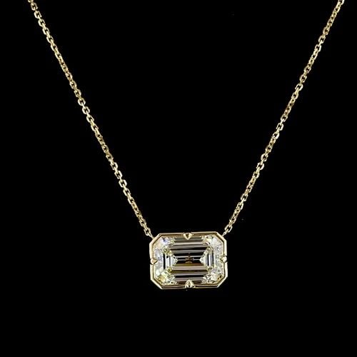 LAB-GROWN 5.04 CARAT EMERALD E-F-VVS2 DIAMOND 14K YELLOW GOLD SOLITAIRE PENDANT: LAB-GROWN 5.04 CARAT EMERALD E-F-VVS2 DIAMOND 14K YELLOW GOLD SOLITAIRE PENDANT Title: High-quality Brand-New Echo Friendly Elegant Lab-Grown 5.04 Carat Emerald E-F-VVS2 Diamond 14K Yellow Gold Solita