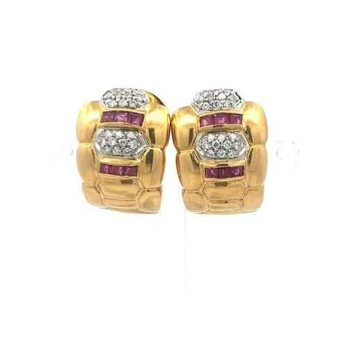 0.60 CARAT ROUND BRILLIANT DIAMOND 0.60 CARAT RUBY 18K GOLD CLIP ON EARRINGS (1 of 2)
