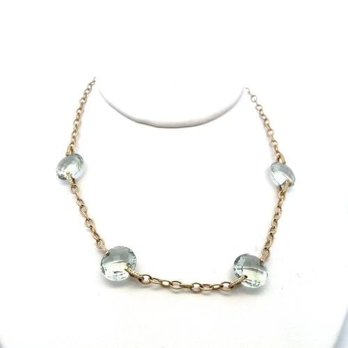 JUDITE RIPKA 14K YG LINK NECKLACE WITH 0.25CT ROUND DIAMONDS & 13.6X14MM QUARTZ (1 of 2)
