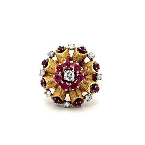 18K YELLOW GOLD COCKTAIL RING WITH 1.44CT ROUND H SI DIAMONDS 0.65CT RUBY SIZE 6 (1 of 2)