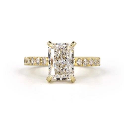 LAB-GROWN 4.58 CARAT RADIANT D-VVS2 DIAMOND 14K YELLOW GOLD HIDDEN HALO RING: LAB-GROWN 4.58 CARAT RADIANT D-VVS2 DIAMOND 14K YELLOW GOLD HIDDEN HALO RING Title: High-quality Brand-New Echo Friendly Elegant Lab-Grown 4.58 Carat Radiant D-VVS2 Diamond 14K Yellow Gold Hidden Halo