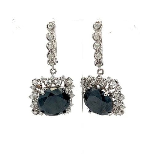 14K WG DROP EARRINGS WITH 1.02CT ROUND J SI & 11.83-11.85X7.42MM BLACK DIAMONDS: 14K WG DROP EARRINGS WITH 1.02CT ROUND J SI & 11.83-11.85X7.42MM BLACK DIAMONDS 14K WG DROP EARRINGS WITH 1.02CT ROUND J SI & 11.83-11.85X7.42MM BLACK DIAMONDS PRODUCT DESCRIPTION Detailed Description