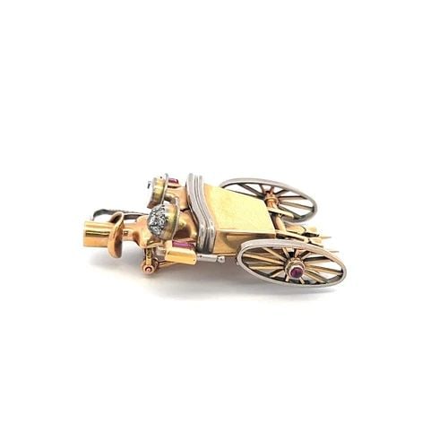 0.15 CARAT ROUND BRILLIANT DIAMOND 0.15 CARAT RUBY 18K TWO TONE GOLD PIN BROOCH (1 of 2)