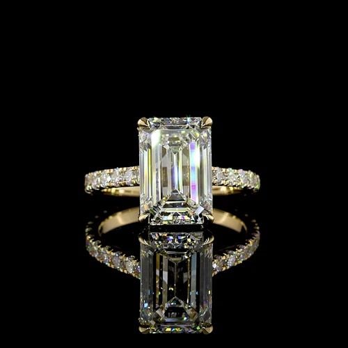 LAB-GROWN 5.09 CARAT EMERALD E-F-VS1 DIAMOND 14K YELLOW GOLD HIDDEN HALO RING: LAB-GROWN 5.09 CARAT EMERALD E-F-VS1 DIAMOND 14K YELLOW GOLD HIDDEN HALO RING PRODUCT DESCRIPTION Title: High-quality Brand-New Echo Friendly Elegant Lab-Grown 5.09 Carat Emerald E-F-VS1 Diamond 14K Y