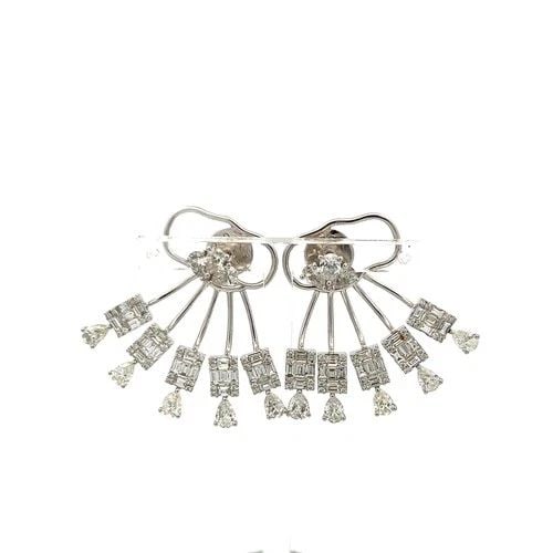 2.07 MIX CUT AND ROUND BRILLIANT G VS DIAMOND 18K WHITE GOLD JACKET EARRINGS: 2.07 MIX CUT AND ROUND BRILLIANT G VS DIAMOND 18K WHITE GOLD JACKET EARRINGS PRODUCT DESCRIPTION Title: 2.07 Carat Pear Shape G VS and Baguette Shape G VS and Round Brilliant G VS Diamond 18 Karat Whi