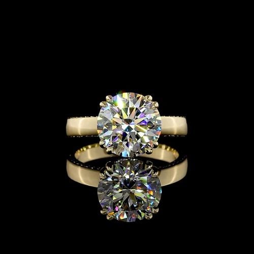 LAB-GROWN 3.98 CARAT ROUND E-F-VS1 DIAMOND 14K YELLOW GOLD HIDDEN HALO RING (1 of 2)