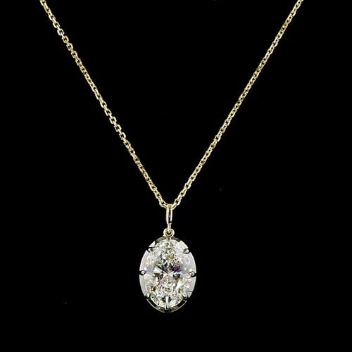 LAB-GROWN 4.04 CARAT OVAL E-F-VS1 DIAMOND 14K YELLOW GOLD SOLITAIRE PENDANT: LAB-GROWN 4.04 CARAT OVAL E-F-VS1 DIAMOND 14K YELLOW GOLD SOLITAIRE PENDANT Title: High-quality Brand-New Echo Friendly Elegant Lab-Grown 4.04 Carat Oval E-F-VS1 Diamond 14K Yellow Gold Solitaire Pend