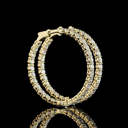 LAB-GROWN 5.19 CARAT ROUND E-F-VS DIAMOND 14K YELLOW GOLD HOOPS EARRINGS: LAB-GROWN 5.19 CARAT ROUND E-F-VS DIAMOND 14K YELLOW GOLD HOOPS EARRINGS Title: High-quality Brand-New Echo Friendly Elegant Lab-Grown 5.19 Carat Round E-F-VS Diamond 14K Yellow Gold Hoops Earrings Vi