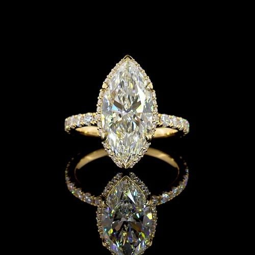 LAB-GROWN 4.44 CARAT MARQUISE E-F-VS1 DIAMOND 14K YELLOW GOLD HIDDEN HALO RING: LAB-GROWN 4.44 CARAT MARQUISE E-F-VS1 DIAMOND 14K YELLOW GOLD HIDDEN HALO RING PRODUCT DESCRIPTION Title: High-quality Brand-New Echo Friendly Elegant Lab-Grown 4.44 Carat Marquise E-F-VS1 Diamond 14K