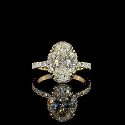 LAB-GROWN 3.91 CARAT OVAL E-F-VS1 DIAMOND 14K YELLOW GOLD HIDDEN HALO RING: LAB-GROWN 3.91 CARAT OVAL E-F-VS1 DIAMOND 14K YELLOW GOLD HIDDEN HALO RING Title: High-quality Brand-New Echo Friendly Elegant Lab-Grown 3.91 Carat Oval E-F-VS1 Diamond 14K Yellow Gold Hidden Halo Rin