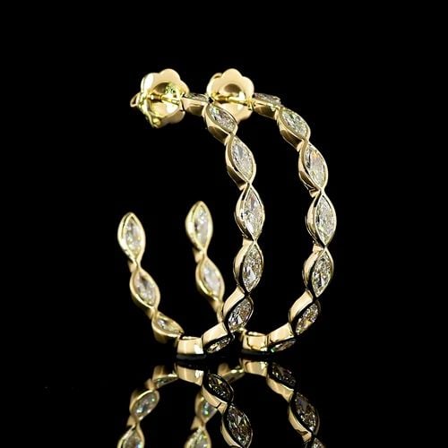 LAB-GROWN 3.13 CARAT MARQUISE E-F-VS1 DIAMOND 14K YELLOW GOLD C HOOPS EARRINGS: LAB-GROWN 3.13 CARAT MARQUISE E-F-VS1 DIAMOND 14K YELLOW GOLD C HOOPS EARRINGS Title: High-quality Brand-New Echo Friendly Elegant Lab-Grown 3.13 Carat Marquise E-F-VS1 Diamond 14K Yellow Gold C Hoops
