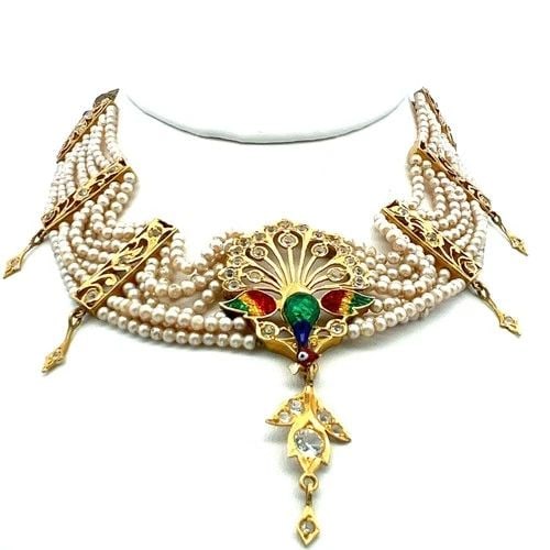 2.50 CARAT ROUND BRILLIANT CZ 22 KARAT YELLOW GOLD PEACOCK MOTIF NECKLACE (1 of 2)