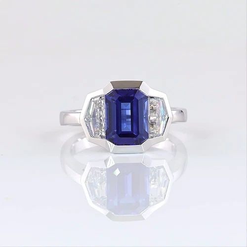 LAB-GROWN 1.11 CARAT EMERALD BLUE-VS2 DIAMOND 14K WHITE GOLD THREE STONES RING: LAB-GROWN 1.11 CARAT EMERALD BLUE-VS2 DIAMOND 14K WHITE GOLD THREE STONES RING Title: High-quality Brand-New Echo Friendly Elegant Lab-Grown 1.11 Carat Emerald Blue-VS2 Diamond 14K White Gold Three St